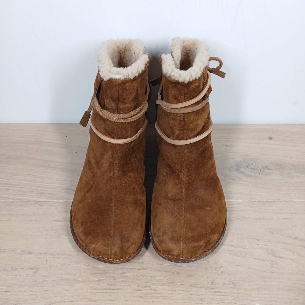 UGG Australia Boots Womens 11 Brown Suede Shearling Lace Up Wrap Tie Boho - Picture 3 of 10